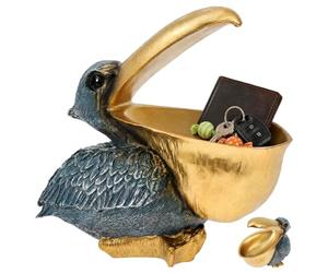 HuhWafee Pelikan Bol à clés en résine - Figurine d'animaux amusantes - bouche - Décoration pour table d'entrée, couloir, salon, bureau (doré)