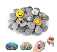 Huiguli 40 Pièces Galets a Peindre, 3-5 cm DIY Pierres Plates à Peindre | Naturels Gravier Pierre Blanche Lisse pour Vase Decoratif, Décoration de Jardin, Décoration de Aquarium