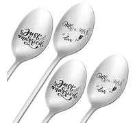 Huiguli 4Pcs Cuillère à Café Gravée, Mr & Mrs and Just Married, Cuillère d'Amour en Acier Inoxydable avec Boîte, 20 cm cuillère à Glace à Long Manche pour Couple Mariage Mariés Cadeaux
