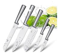 HUIKAILI Set de Couteaux 5 Pièces, Ensemble de Couteaux de Cuisine Professionnels en Acier Inoxydable, Tranchants, avec Santoku, Couteau de Chef, Couteau à Pain, Couteau Universel, Couteau à Légumes