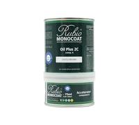 Huile pour bois Rubio Monocoat 14 m² - Marron Château | Oil Plus 2C | Huile de lin pour bois écologique à séchage rapide pour l'intérieur, avec accélérateur (partie B) | Protecteur | 350 ML