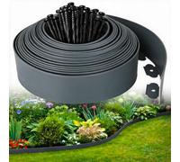 HUIMO Bordure de pelouse flexible - Longueur : 10 m - Kit de bordure de jardin en plastique avec 30 piquets de jardin, bordure de chemin sans creusement pour herbe, parterre de fleurs, pavés (gris