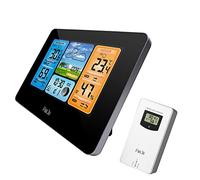 HUIOP FanJu FJ3373 météo numérique multi Réveil LCD Prévisions météo intérieures et extérieures Baro Thermo Hygro avec cap extérieur sans fil Cordon d'alimentation USB, météo numérique