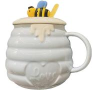 Huiyiwert Tasse à café mignonne 400 ml - Tasse à café en céramique avec couvercle et cuillère - Jolie tasse de bureau - Tasse à lait - Tasse à cacao - Cadeau pour femmes, filles, petite amie (bleu)