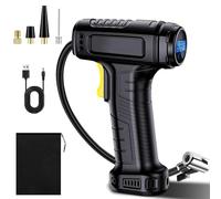 HUIYOPU sans Fil Compresseur à Air, Gonfleur Pneus Voiture Électrique 12V, compresseur d'air Rechargeable 150 PSI, Pompe à Air Électrique Portable avec Lumière LED et 4 Buses pour Moto,Vélo,Boules