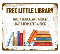 HUJWLBWF Retro Little Library Book Exchange Metal Tin Sign for Home Bar Cafe Library Room Wall Decor 8 X 12 in