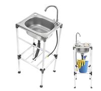 HuKaiL Évier de cuisine autonome en acier inoxydable - Avec robinet à 360° et planche horizontale - Évier commercial complet avec capacité de charge de 60 kg - 38 x 33 x 83 cm