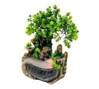 HuKaiL Fontaine d'intérieur, cascade, en résine, avec éclairage LED et vaporisateur, mini plante verte, pour salon, bureau, méditation, 29 x 22 x 28 cm