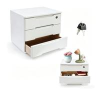 HuKaiL Mini commode à 3 étages verrouillable en bois de tungstène - Blanc - Petite armoire de rangement de bureau pour le rangement des bijoux (39 × 30 × 31 cm)