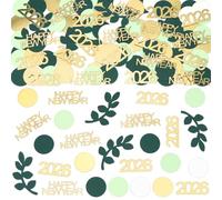 HUKUMA Lot de 200 confettis pour le Nouvel An 2026 - Décoration de table du Nouvel An - Vert doré - Happy New Year - Pour une fête du Nouvel An 2026