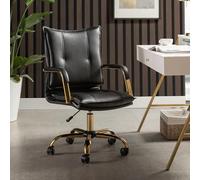 HULALA HOME Chaise de Bureau Moderne avec Accoudoirs, Chaise Bureau Réglable en Hauteur, Chaise Coiffeuse Pivotante en Similicuir avec Roulette, Base en Métal Stable, Noir