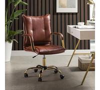 HULALA HOME Chaise de Bureau Moderne avec Accoudoirs, Chaise Bureau Réglable en Hauteur, Chaise Coiffeuse Pivotante en Similicuir avec Roulette, Base en Métal Stable, Marron