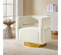 HULALA HOME Fauteuil pivotant moderne en velours dossier incurvé, base métal doré décoration maison et magasin, blanc