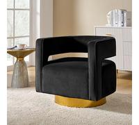 HULALA HOME Fauteuil pivotant moderne en velours dossier incurvé et base métal doré pour décoration de maison et de magasin, noir