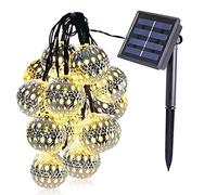 HULX Guirlandes Solaires, 3m 10LED Guirlande Lumineuse Marocaine Lumières de Boule de Métal Solaire avec 8 Modes Imperméables (Chaud)