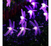 HULX Guirlandes Solaires, 6m 30LED Guirlande Lumineuse Libellule Guirlande Lumineuse Extérieure Solaire de Libellule avec 8 Modes Imperméables (Mauve)