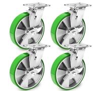 Humagineer 200mm Industrielles Roulettes Pivotantes pour Charges Lourdes avec Frein, Noyau en Aluminium Roue Polyuréthane, Capacité de Charge 2700 kg, Roulettes Haute Dureté, Silencieuses, Lot de 2