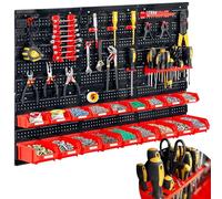 Humberg Mur à outils - Panneau perforé - Étagère murale pour atelier - 6 modules - 43 pièces - Noir/rouge - 96 x 76 cm