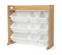 Humble Crew Étagère pour Enfants, étagère et Organisateur de Jouets avec 9 boîtes de Rangement, Bois Naturel/Blanc