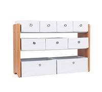 Humble Crew Étagère pour Enfants, étagère et Organisateur de Jouets en Bois, 9 bacs en Tissu, Bois Naturel/Blanc