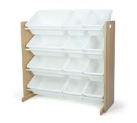 Humble Crew WO70526 Étagère pour Enfants - Organisateur de Jouets avec 12 Bacs de Rangement, Naturel/Blanc