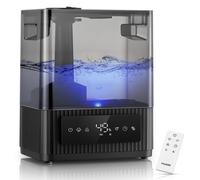 Humidificateur 6L, diffusion de vapeur chaude et froide, à ultrasons, silencieux, avec minuterie, couleur noire
