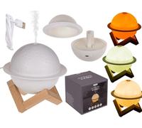 Humidificateur/Diffuseur d'huile Planète avec Support en Bois, 3 Niveaux de luminosité et câble USB, pour env. 110 ML, env. 13,8 x 10,5 cm, en Plastique, dans Un Coffret Cadeau