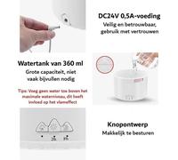 Humidificateur électrique, design Vulkan, 360 ml - Blanc/crackle, fonction minuterie, variation d'intensité lumineuse, lampe de chevet, télécommande