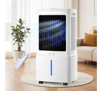 Humidificateur Évaporatif avec Minuterie 12H, Ventilateur de Refroidissement Sans Évacuation Grand Réservoir 25L, 4-en-1, 800 m³/h, Oscillation 90°, 6 Pains de Glace pour Bureau