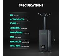Humidificateur - MH-Humidifier15 - Réservoir de 15 litres - Ultrasonique - Brume froide - Remplissage par le haut à 360° - 100 W - Idéal pour la culture de plantes