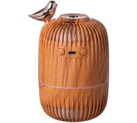 Humidificateur petit espace avec silhouette d'oiseau et grain de bois plus veilleuse 7 couleurs, capacité de 280 ml, diffuseur d'aromathérapie USB (peu profond)
