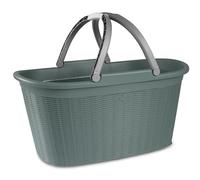 Hummelladen Panier à linge 35 L vert avec 2 poignées - 57,5x37x29 cm Design rotin sans trous - en plastique recy orbeille ménagère, bac à linge, panier de transport, trieur de linge, boîte à linge