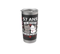Humour anniversaire 57 ans Mariage chat couple 57 ans Gobelet isotherme en acier inoxydable double paroi