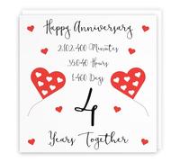 Hunts England Carte 4ème anniversaire de mariage - 4 ans ensemble - Joyeux anniversaire - Collection intemporelle - Standard - 148 x 148 mm - Jolie carte amusante
