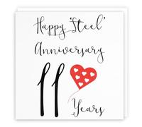 Hunts England - Carte d'anniversaire de mariage - Happy Steel Anniversary - 11 ans - Collection Red Heart