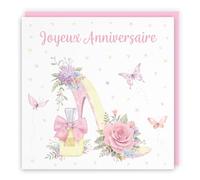 Hunts England - Carte d'anniversaire française avec talons hauts et parfums pour elle - Milo's Gallery - Papillons, fleurs, cœurs Carte d'anniversaire française pour femme - Joyeux Anniversaire