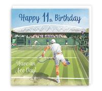 Hunts England - Carte de 11e anniversaire de tennis pour lui - 11 ans - Collection Milo's Gallery - Carte d'anniversaire de 11 ans - Carte d'anniversaire pour garçon - Carte d'anniversaire de 11 ans