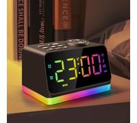 HUO JI Radio Réveil Lumineux - Réveil Matin avec Veilleuse 8 Couleurs & 2 Ports USB - Fonctionne sur Secteur (Pas de Piles) - Radio FM, Minuterie de Sommeil, Double Alarme - Lampe de Chevet Design