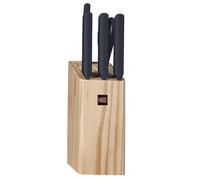 Huohou Lot de 6 couteaux de cuisine en acier inoxydable avec bloc en bois avec lames 30Cr13, tranchant poli à la main, manches ergonomiques en PP et bloc en pin à double inclinaison