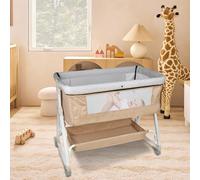 HUOLE 3 en 1 Lit bébé jusqu'à 20 kg Cododo, Berceau Réglage de la Hauteur et de l’Inclinaison du Matelas 4 roulettes avec Freins Matelas Ergonomique-92 * 52 * 106-118 cm-Blanc cassé