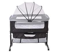 HUOLE 3 en 1 Lit Cododo Bébé avec Matelas Lit Berceau Nouveau-né Pliant à Hauteur Réglable,Inclinaison 20°,Roues Universelles avec Frein Charge 50kg 0-24 Mois Hauteur Réglable, 92 * 58 * 70-90cm-noir