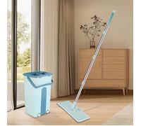 HUOLE Balai plat avec 2 Chiffons, serpillière vert avec Seau de nettoyage, Mop domestique, balai-brosse