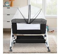 HUOLE Berceau Bébé 3 en 1, Lit Cododo Portable avec Mode Berceau, Matelas Amovible, Hauteur Réglable, Poches de Rangement et Roues Verrouillables, 80 x 40 x 100-116 cm (6 Vitesses - Noir)