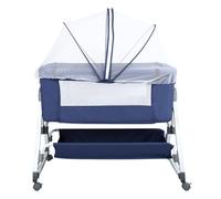 HUOLE Berceau Bébé 3 en 1, Lit Cododo Portable avec Mode Berceau, Matelas Amovible, Hauteur Réglable, Poches de Rangement et Roues Verrouillables, 80 x 40 x 100-116 cm (6 Vitesses - Bleu Marine)
