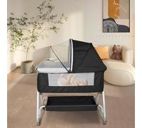 HUOLE Berceau Bébé 3 en 1, Lit Cododo Portable avec Mode Berceau, Matelas Amovible, Hauteur Réglable,Roues Verrouillables, Lit de Voyage pour Nouveau-92 * 52 * 106-118 cm-Noir