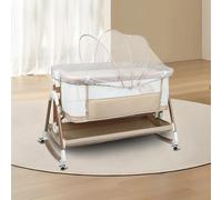 HUOLE Berceau pour Bébé avec Système de Fixation au Lit, Hauteur Réglable et Côtés Ventilés | Berceau Cododo Parfait pour Dormir Près de Bébé-90 x 60 x 90-115 cm - Blanc cassé + Or