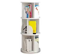 HUOLE Bibliothèque Rotative à 3 Niveaux Étagère Tournante Rotative à 360° avec Déflecteur Étagère Solide pour la Maison, Le Salon, l'étude, Le Bureau,40 x 40 x 97 cm (3 Couches) (Blanc)