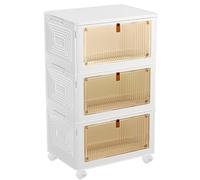 Huole Boîte de rangement pliable en plastique avec couvercle et poulie, 3 grands tiroirs, boîtes de rangement transparentes pour salon, chambre, bureau, 64