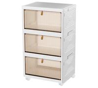 HUOLE Boîte de Rangement Pliable, Organisateur de Rangement Plastique avec Couvercle et Poulie, 3 Grands Tiroirs,Caisses de Rangement Transparente pour Salon, Chambre, Bureau-64 * 28 * 39 cm-Blanc