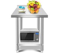 HUOLE Chariot de ServiceDesserte, Table de Travail pour Préparation de Cuisine d'Aliment Table De Travail INOX Adossée Cuisine Rangement Mobile Plateau
